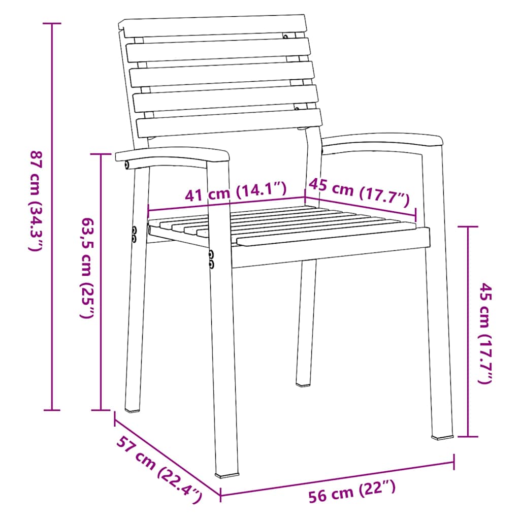 Outdoor Chair Garden 6 Pcs Brown 56 X 57 87 Cm Solid Acacia Wood 56 X 57 X 87 Cm