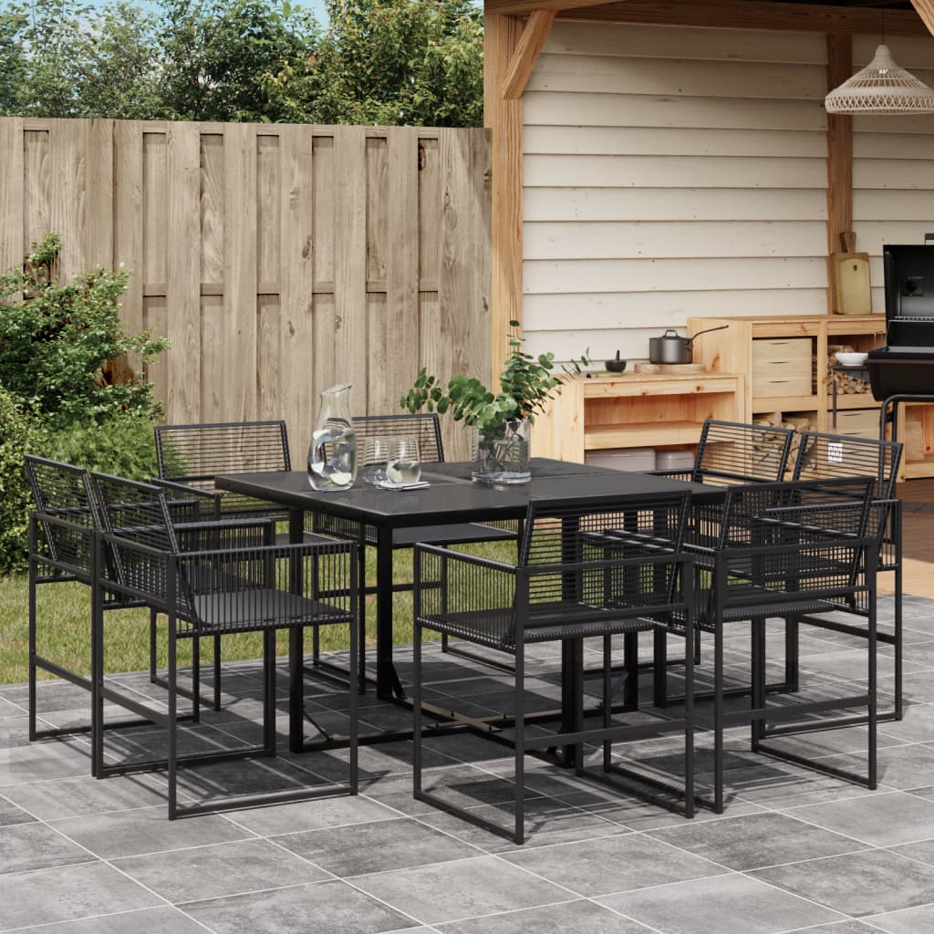 15 Piece Garden Dining Set Black Poly Rattan