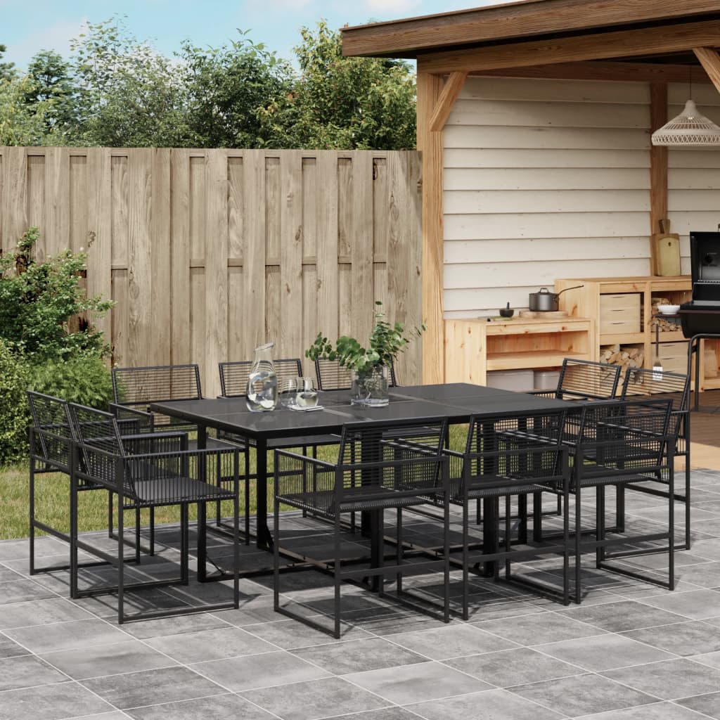 15 Piece Garden Dining Set Black Poly Rattan