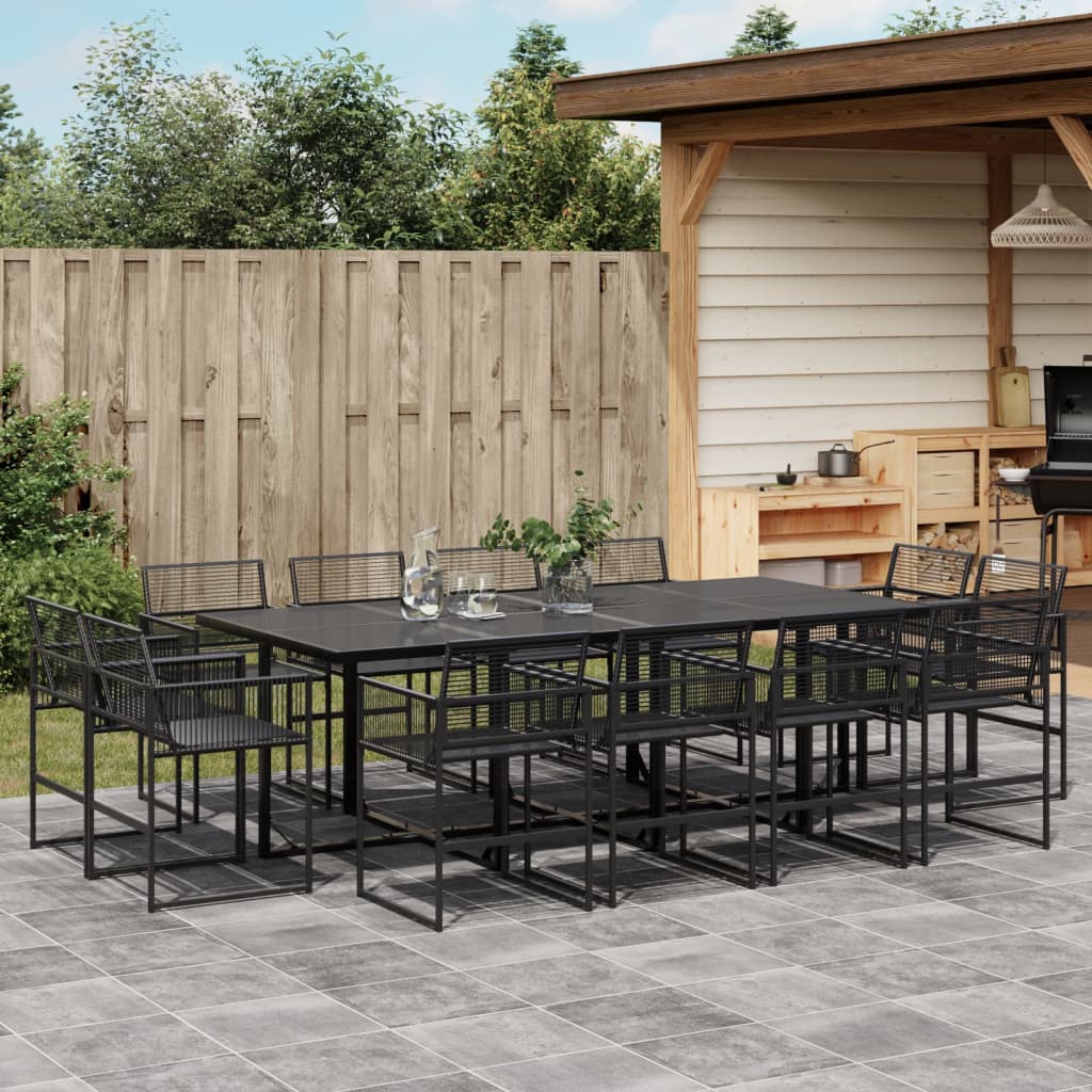 15 Piece Garden Dining Set Black Poly Rattan
