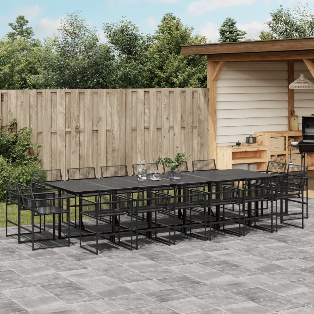 15 Piece Garden Dining Set Black Poly Rattan