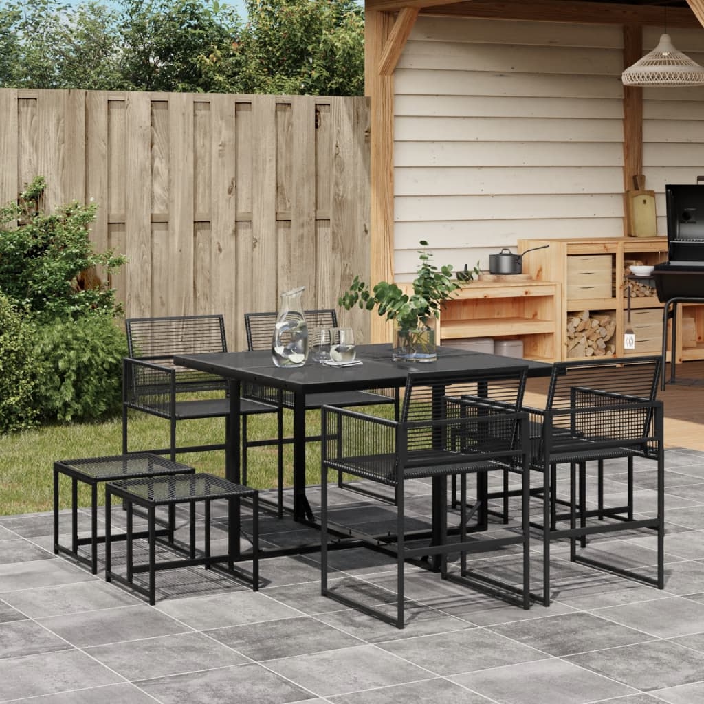 17 Piece Garden Dining Set Black Poly Rattan