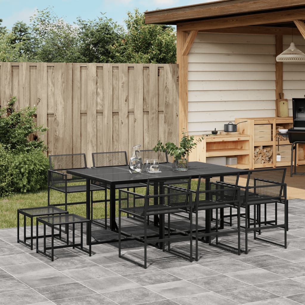 17 Piece Garden Dining Set Black Poly Rattan