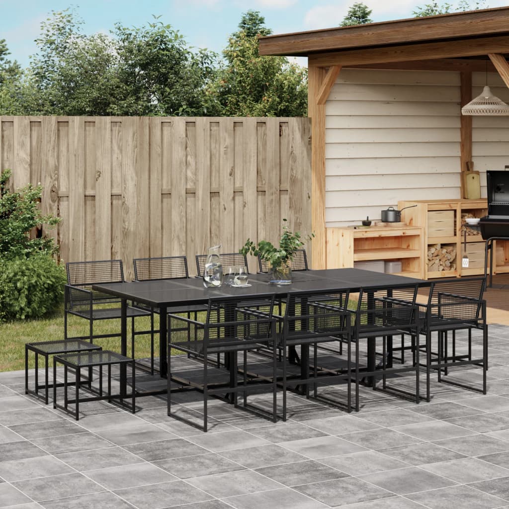 17 Piece Garden Dining Set Black Poly Rattan