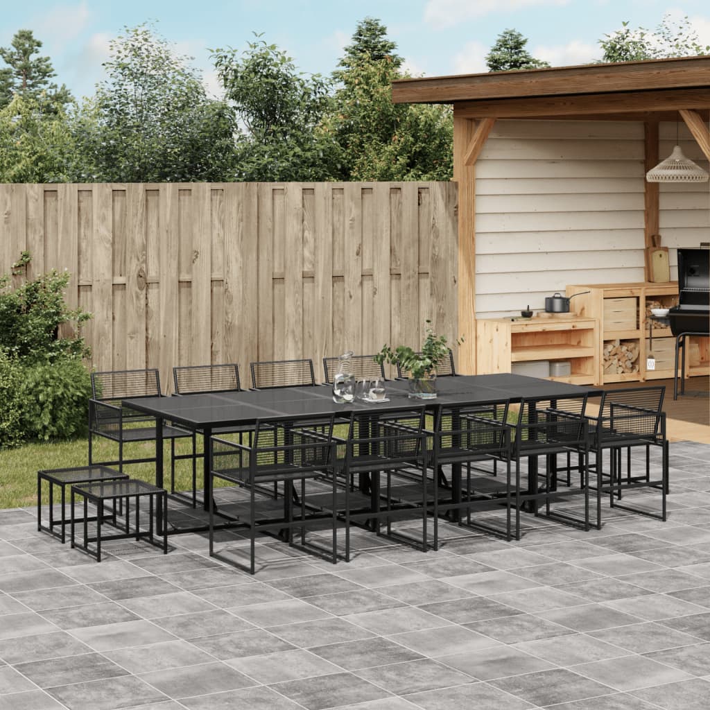 17 Piece Garden Dining Set Black Poly Rattan