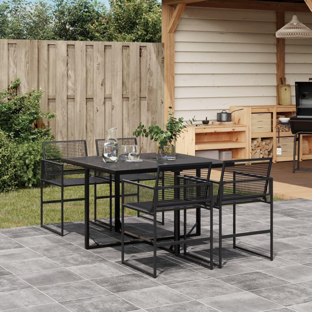 9 Piece Garden Dining Set Black Poly Rattan