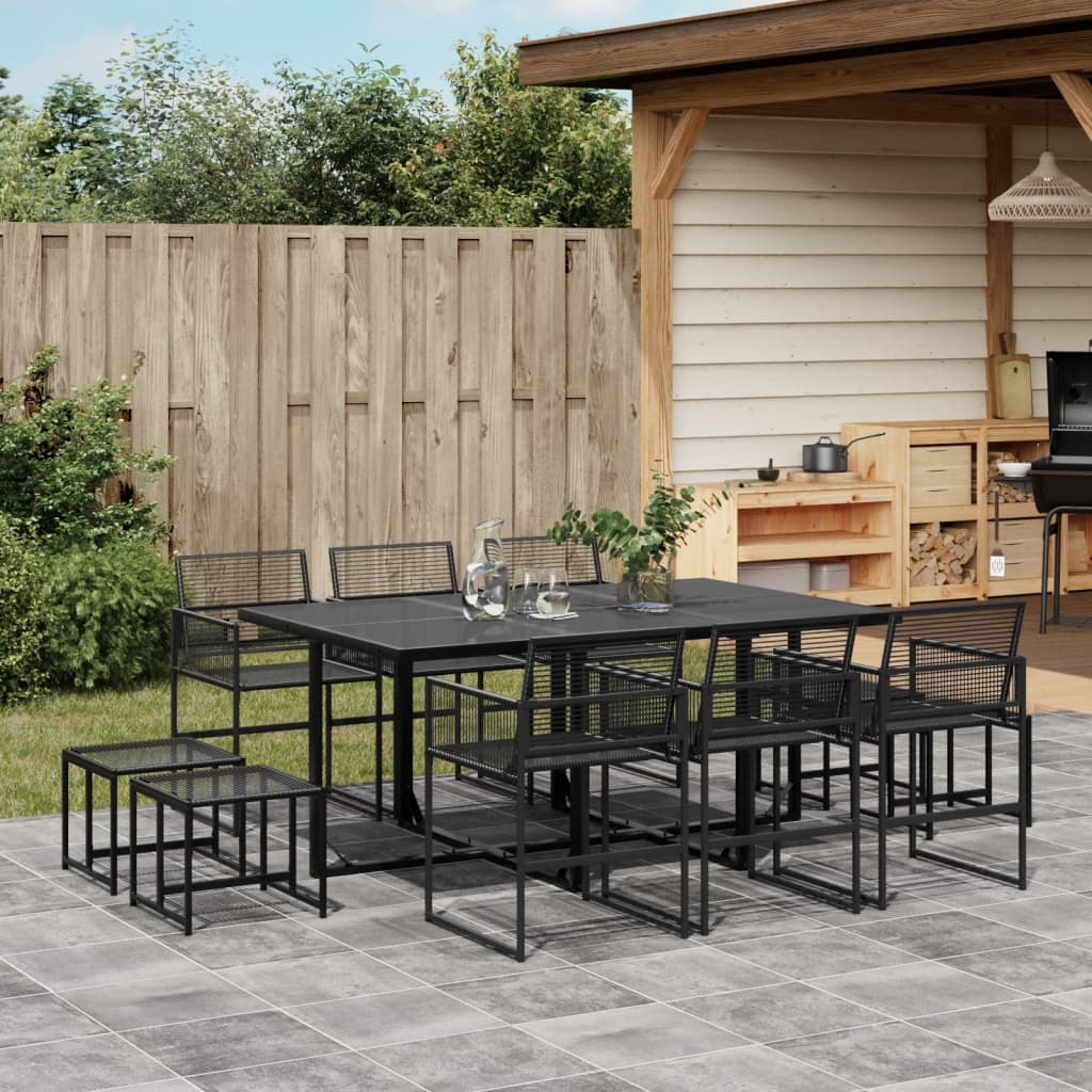 17 Piece Garden Dining Set Black Poly Rattan