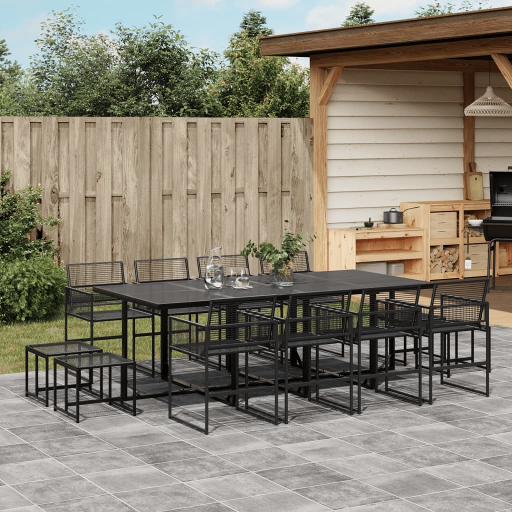 17 Piece Garden Dining Set Black Poly Rattan