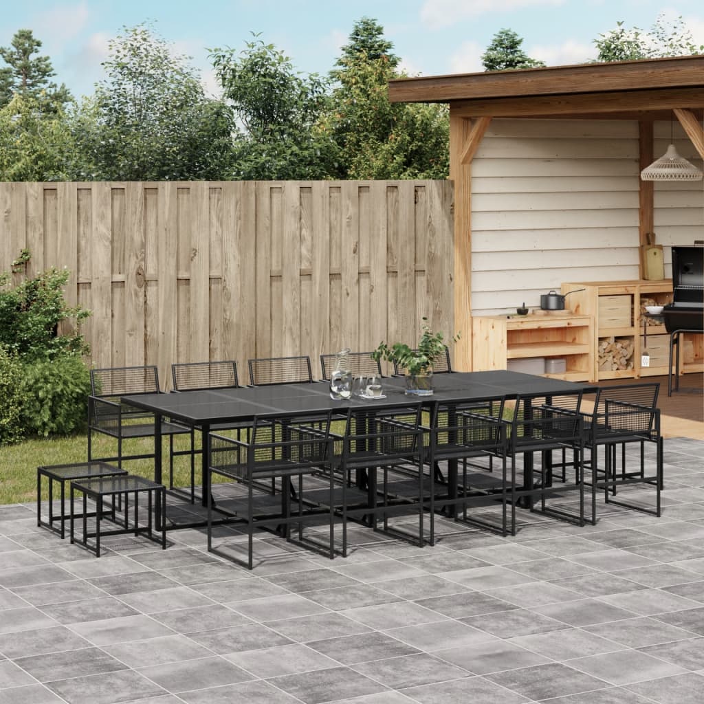 17 Piece Garden Dining Set Black Poly Rattan