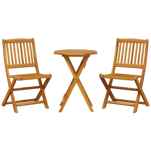 3 Piece Folding Bistro Set Solid Wood Acacia Without Armrests