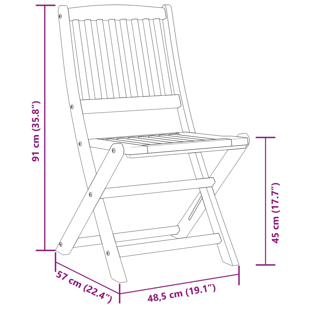 3 Piece Folding Bistro Set Solid Wood Acacia Without Armrests