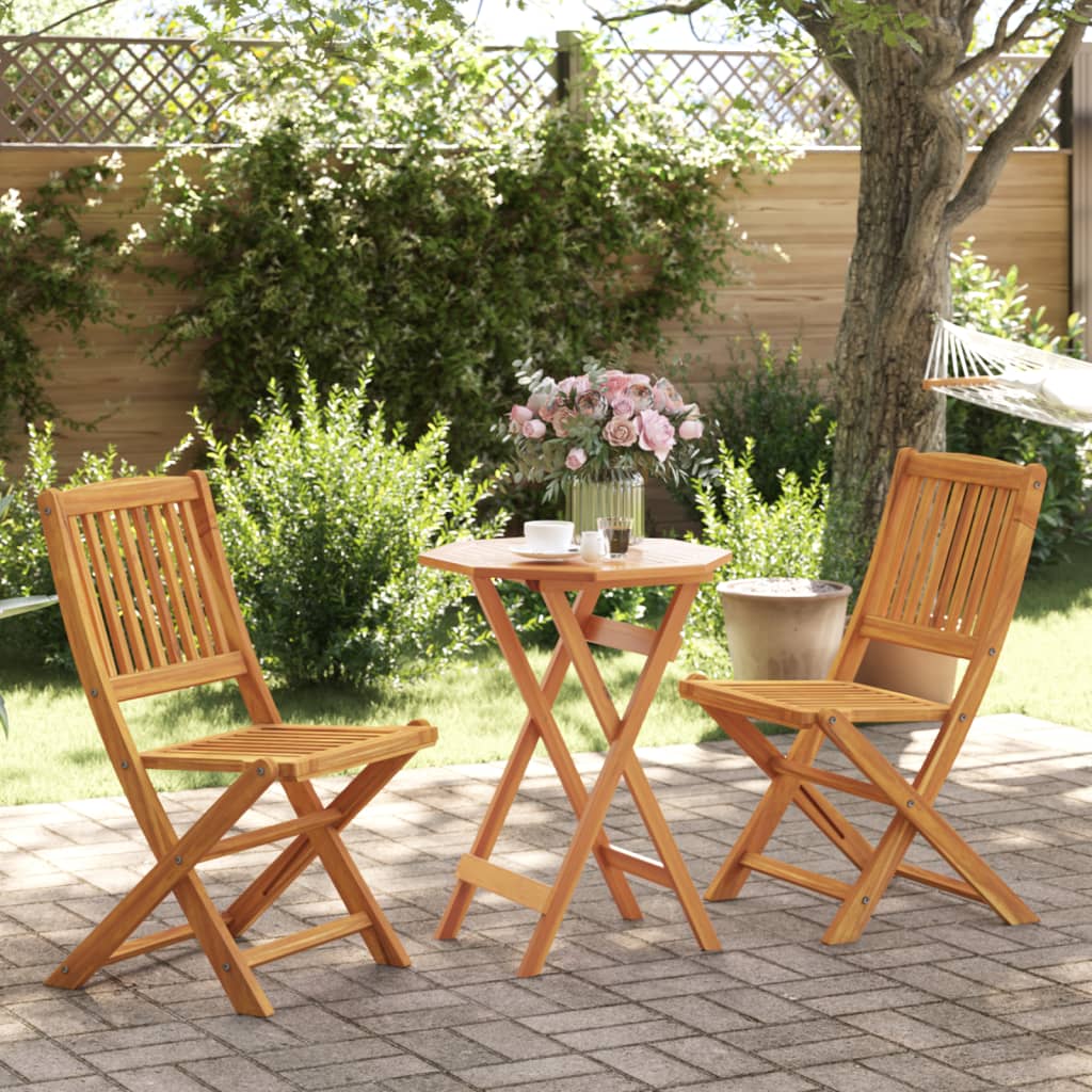 3 Piece Folding Bistro Set Solid Wood Acacia Without Armrests