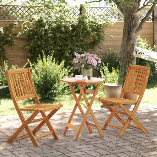 3 Piece Folding Bistro Set Solid Wood Acacia Without Armrests