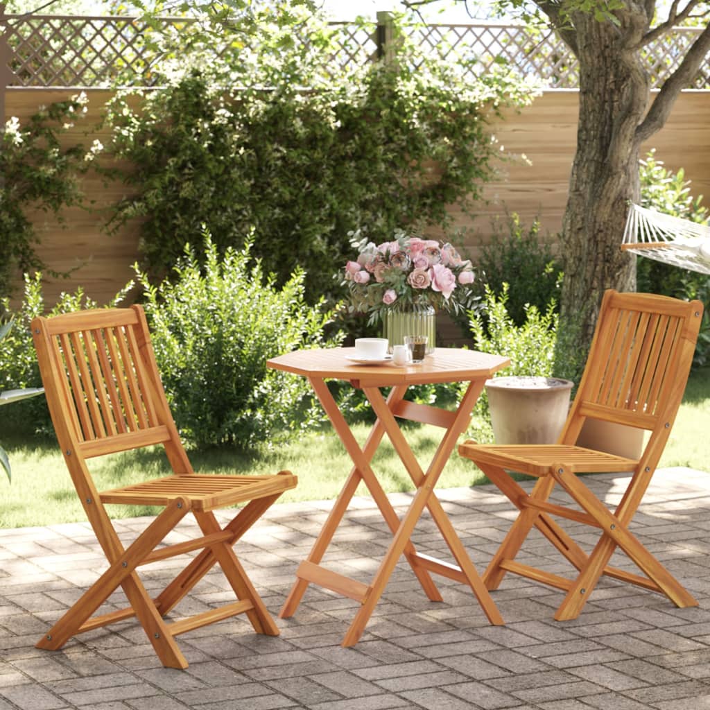 3 Piece Folding Bistro Set Solid Wood Acacia Without Armrests