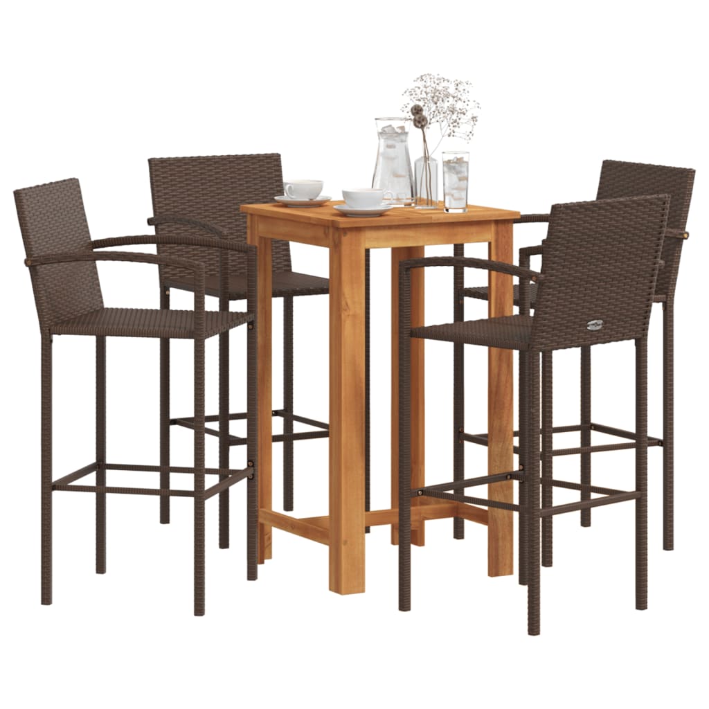 5 Piece Garden Bar Set Solid Wood Acacia And Poly Rattan