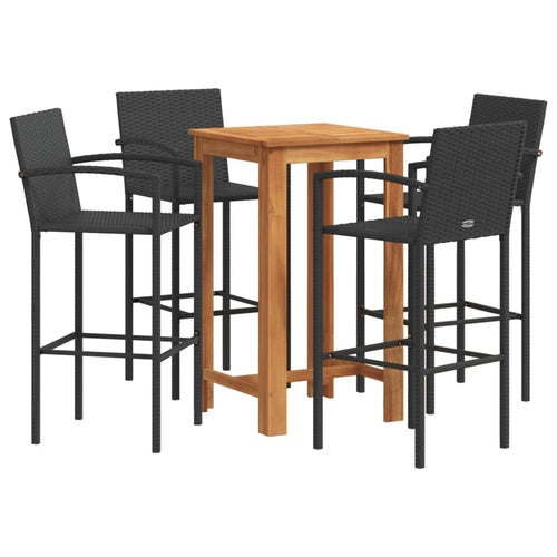 5 Piece Garden Bar Set Solid Wood Acacia And Poly Rattan