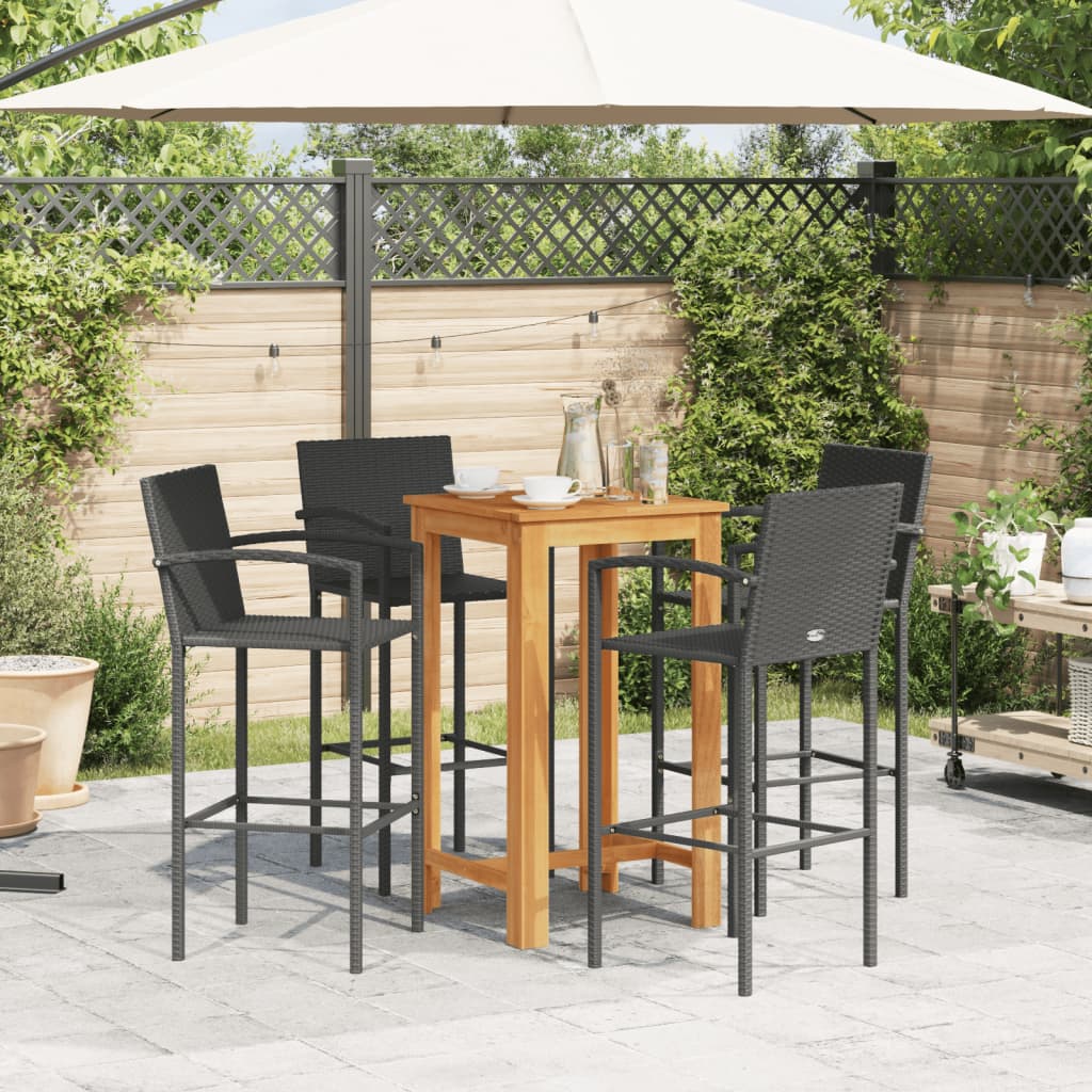 5 Piece Garden Bar Set Solid Wood Acacia And Poly Rattan