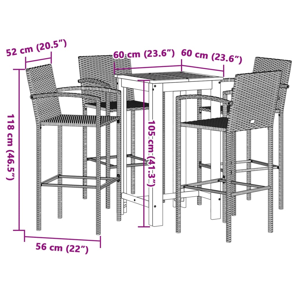 5 Piece Garden Bar Set Solid Wood Acacia And Poly Rattan