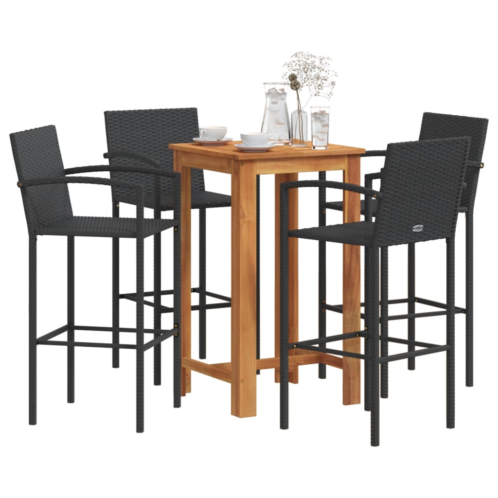 5 Piece Garden Bar Set Solid Wood Acacia And Poly Rattan