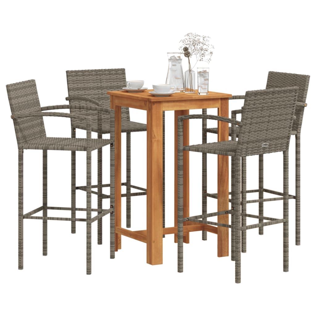 5 Piece Garden Bar Set Solid Wood Acacia And Poly Rattan