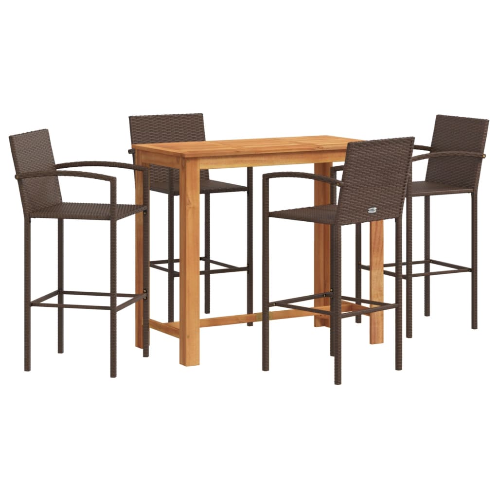 5 Piece Garden Bar Set Solid Wood Acacia And Poly Rattan