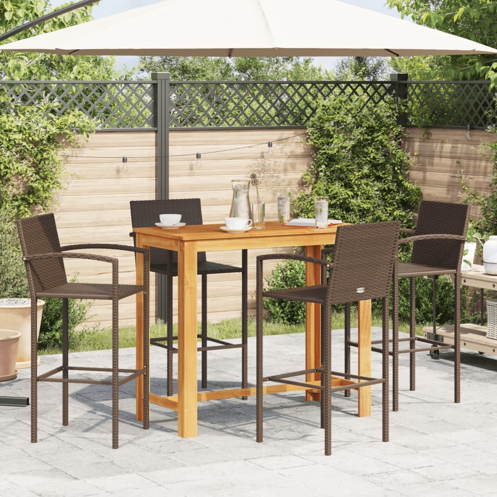 5 Piece Garden Bar Set Solid Wood Acacia And Poly Rattan