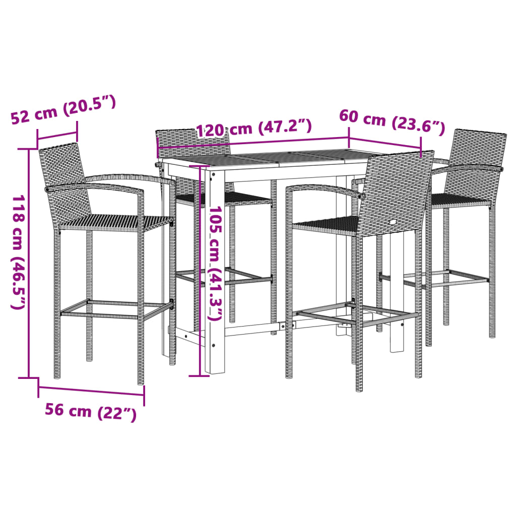 5 Piece Garden Bar Set Solid Wood Acacia And Poly Rattan