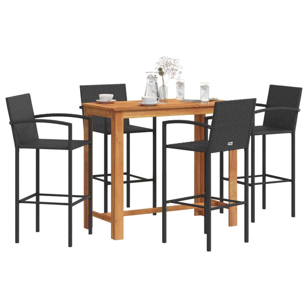 5 Piece Garden Bar Set Solid Wood Acacia And Poly Rattan