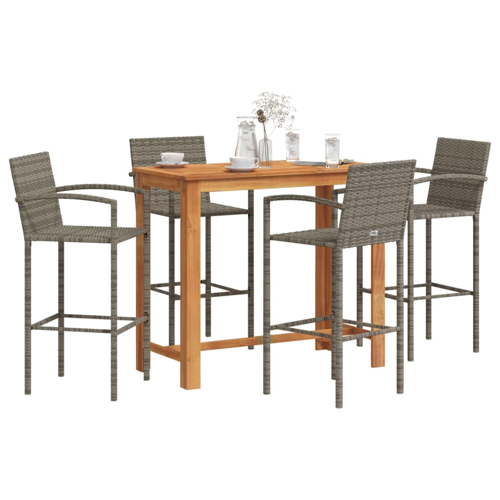 5 Piece Garden Bar Set Solid Wood Acacia And Poly Rattan