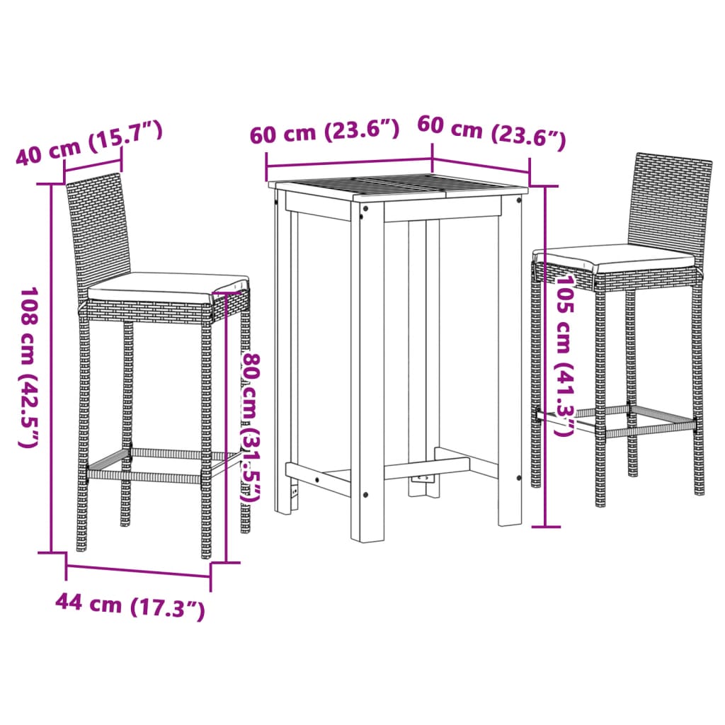 3 Piece Garden Bar Set Solid Wood Acacia And Poly Rattan