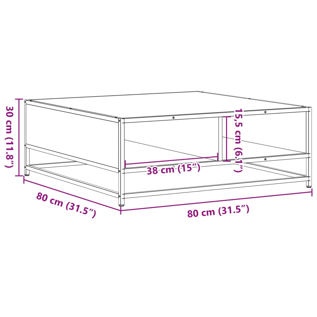 Coffee Table Smoked Oak Engineered Wood And Metal