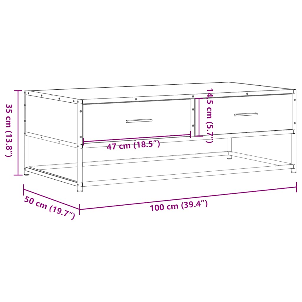 Coffee Table 100X50X35 Cm Engineered Wood And Metal