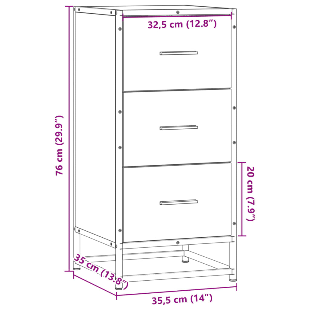 Sideboard 35.5X35X76 Cm Engineered Wood And Metal