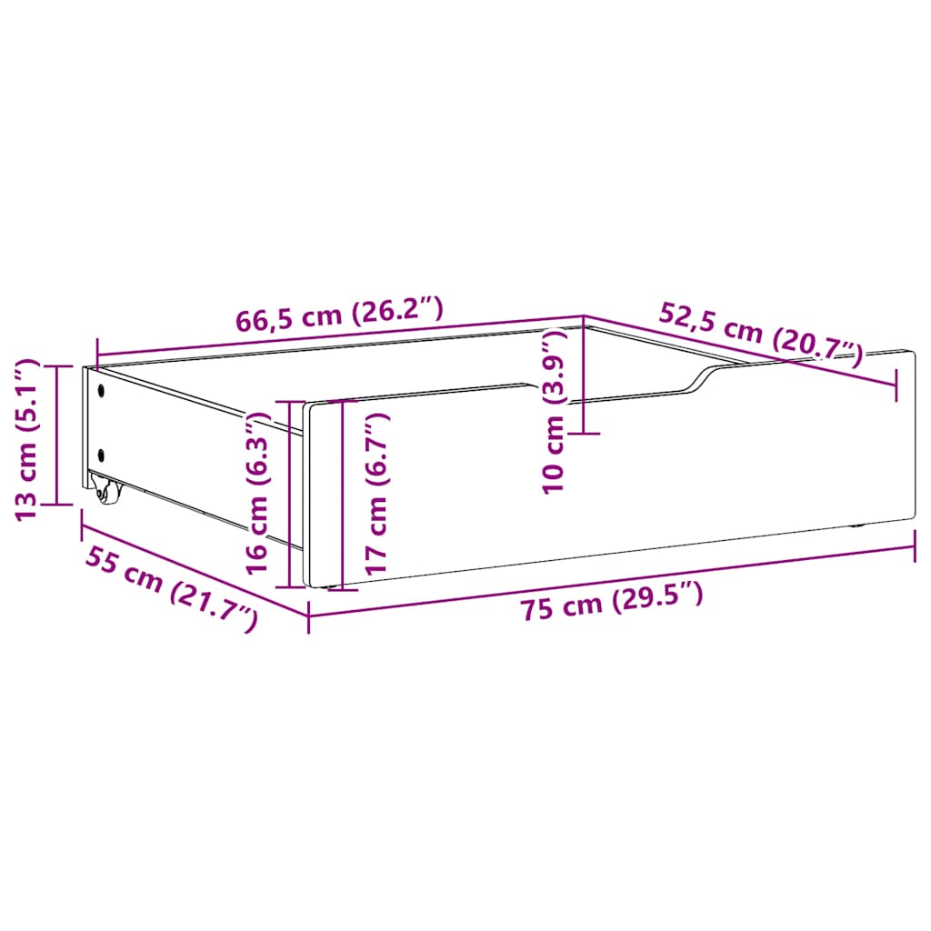 Under-Bed Drawers 2 Pcs 75X55X17 Cm Solid Wood Pine