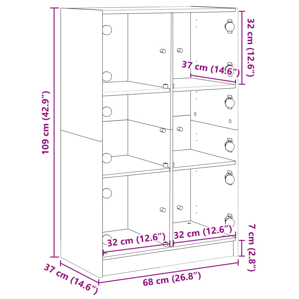 Highboard With Doors 68X37X109 Cm Engineered Wood