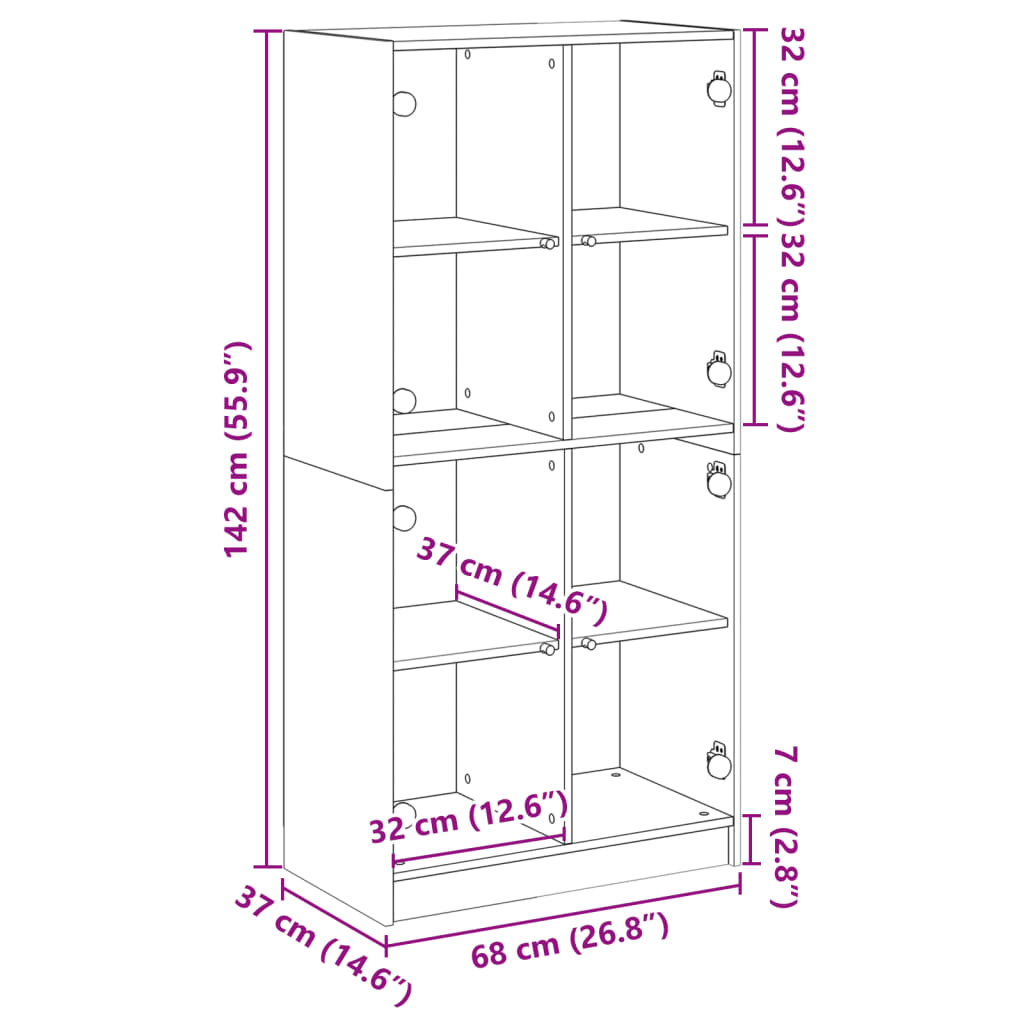 Highboard With Doors 68X37X142 Cm Engineered Wood