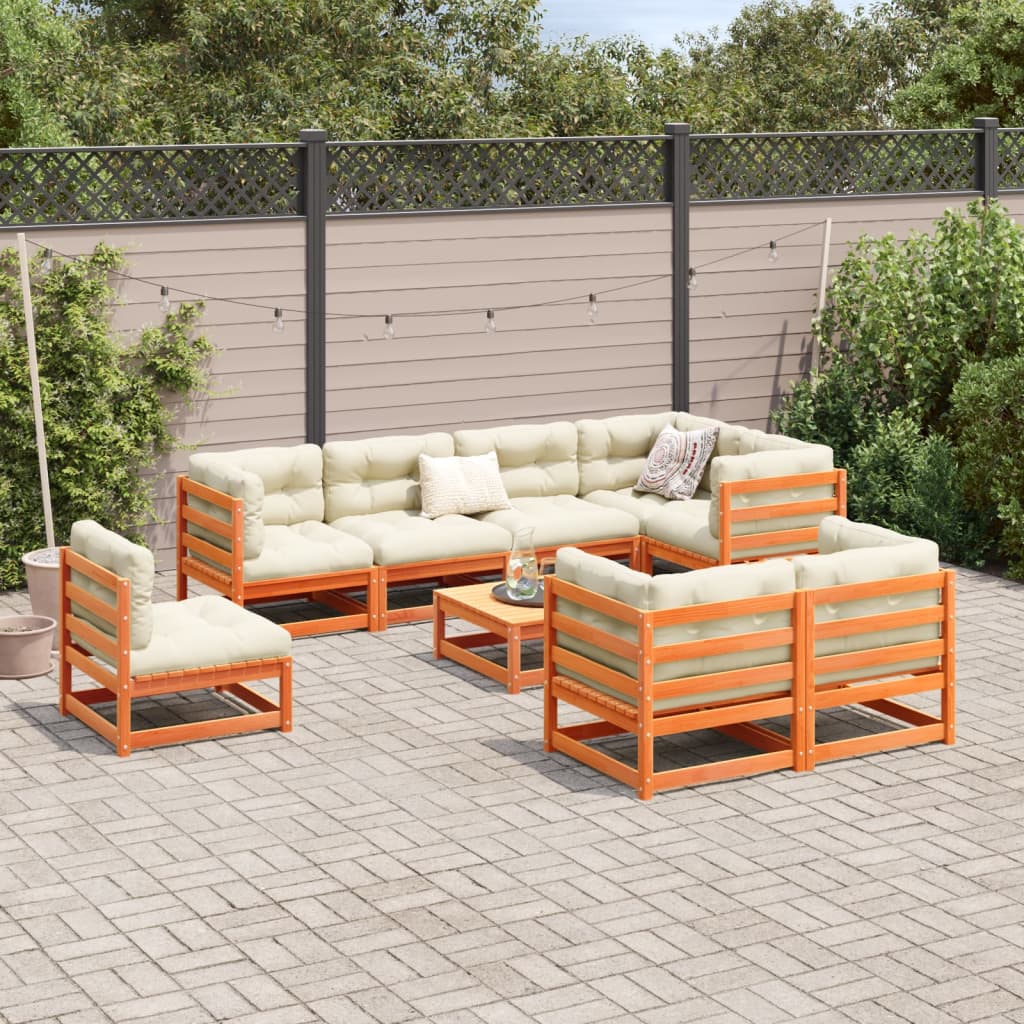9 Piece Garden Sofa Set Solid Wood Pine