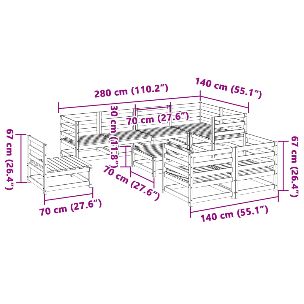 9 Piece Garden Sofa Set Solid Wood Pine