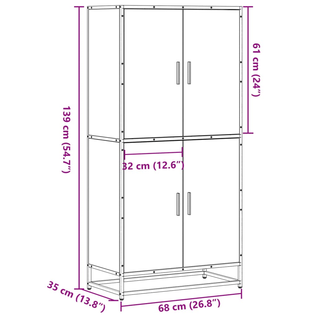 Highboard 68X35X139 Cm Engineered Wood