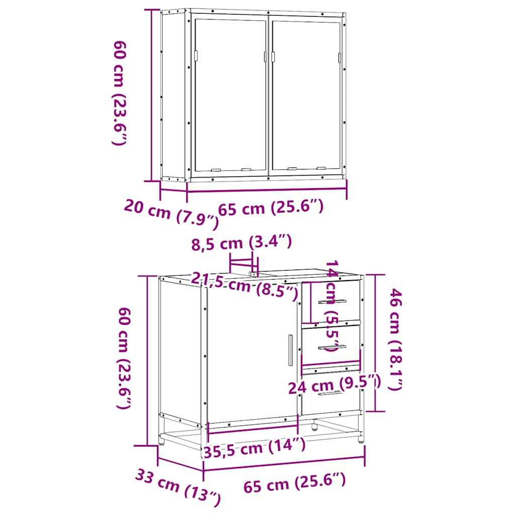 2 Piece Bathroom Furniture Set Engineered Wood