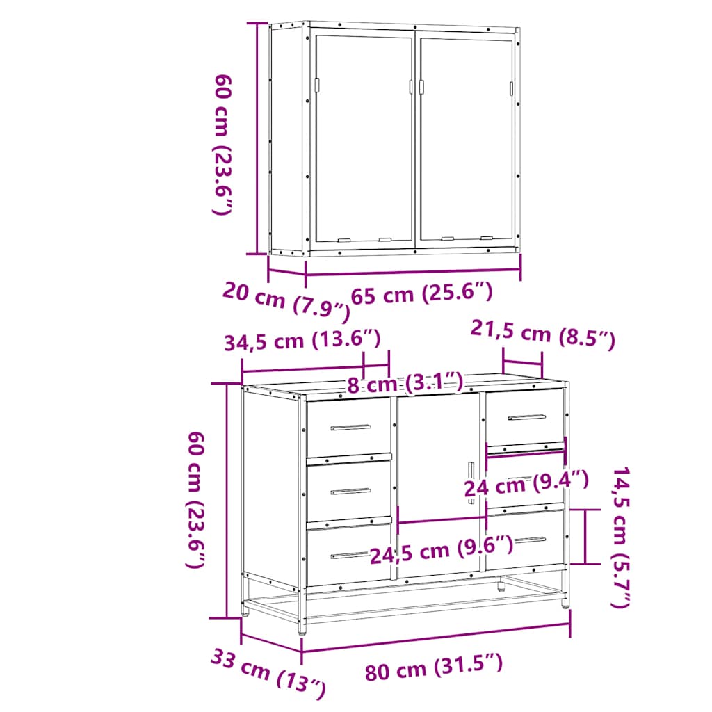 2 Piece Bathroom Furniture Set Engineered Wood