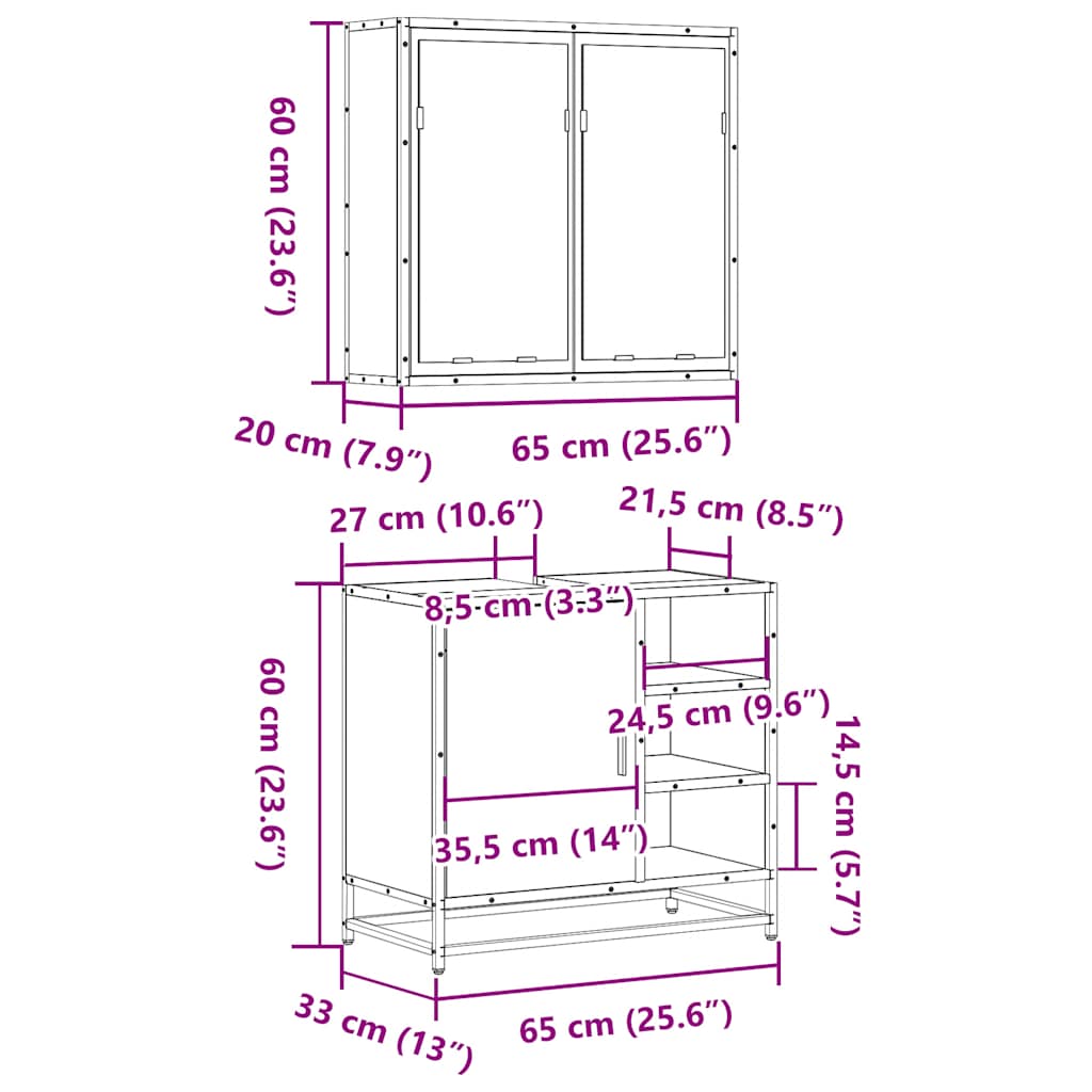 2 Piece Bathroom Furniture Set Engineered Wood