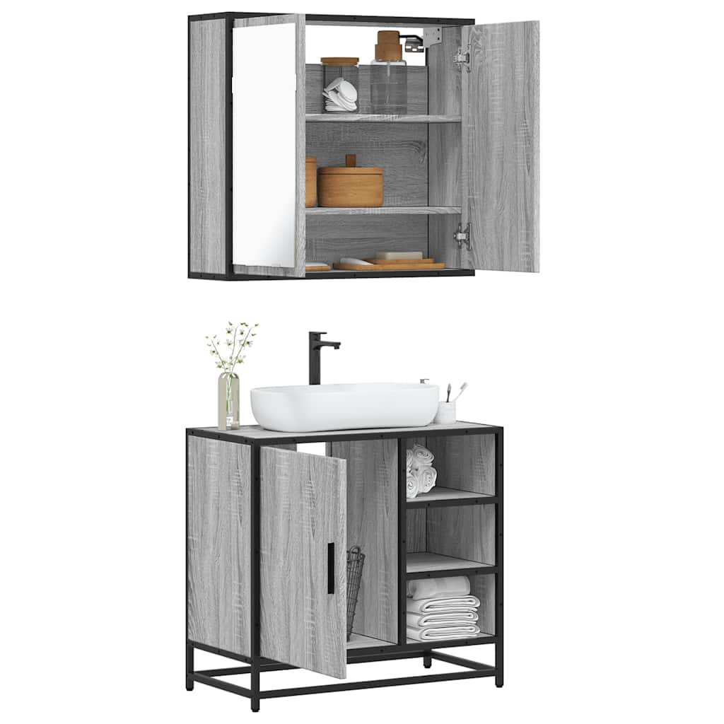 2 Piece Bathroom Furniture Set Engineered Wood