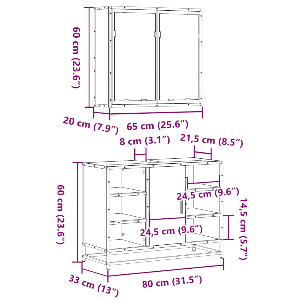 2 Piece Bathroom Furniture Set Engineered Wood