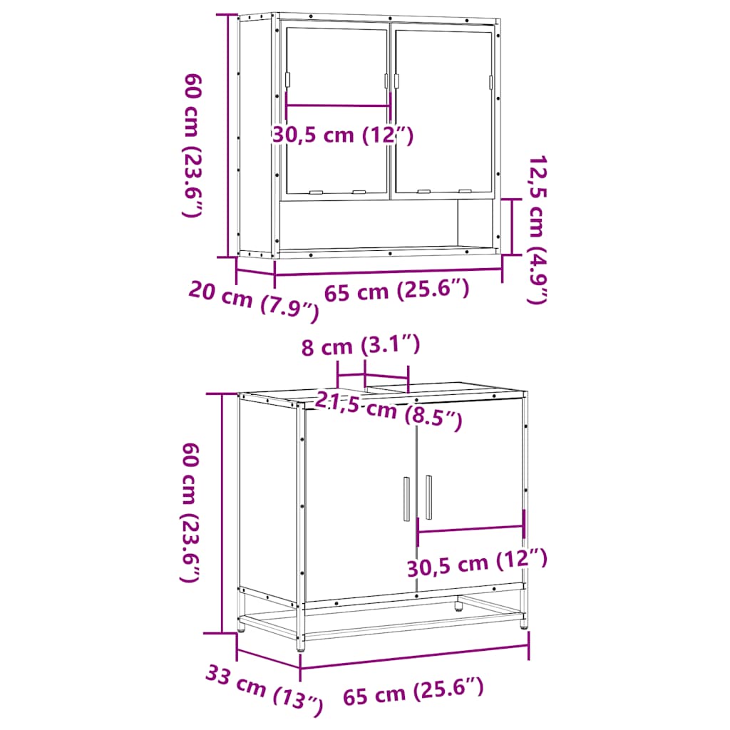 2 Piece Bathroom Furniture Set Engineered Wood