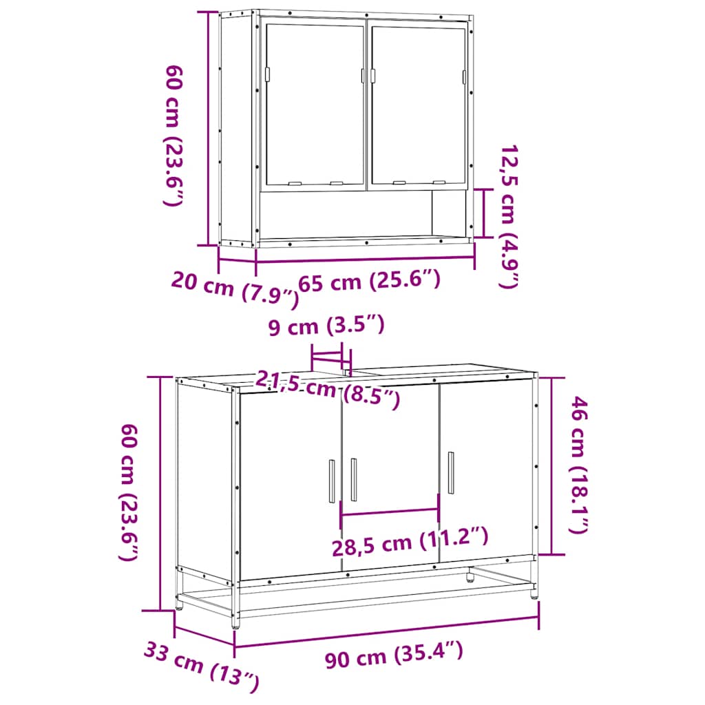 2 Piece Bathroom Furniture Set Engineered Wood