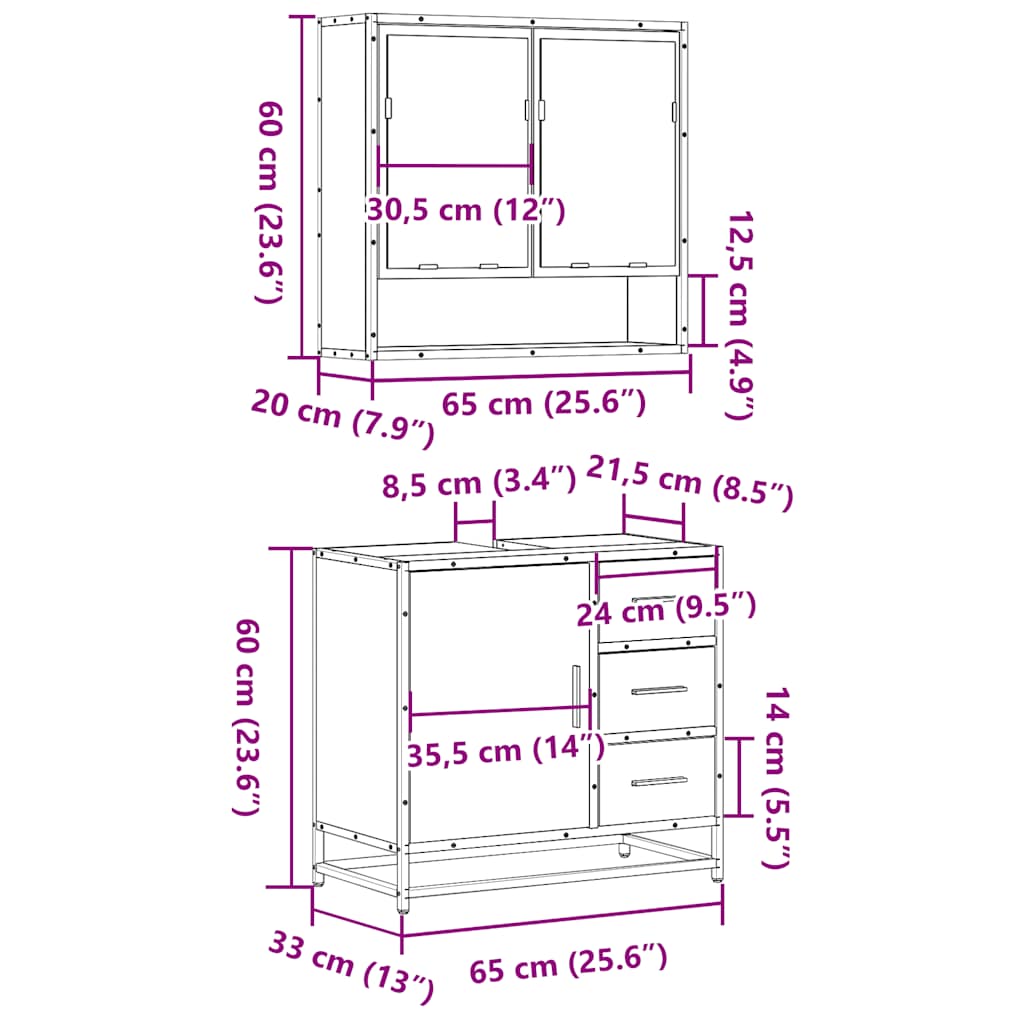 2 Piece Bathroom Furniture Set Engineered Wood