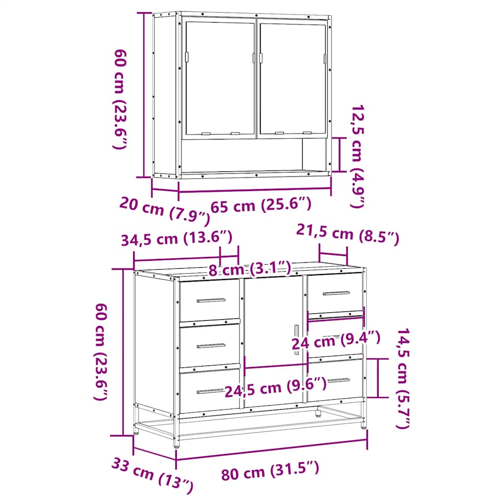 2 Piece Bathroom Furniture Set Engineered Wood