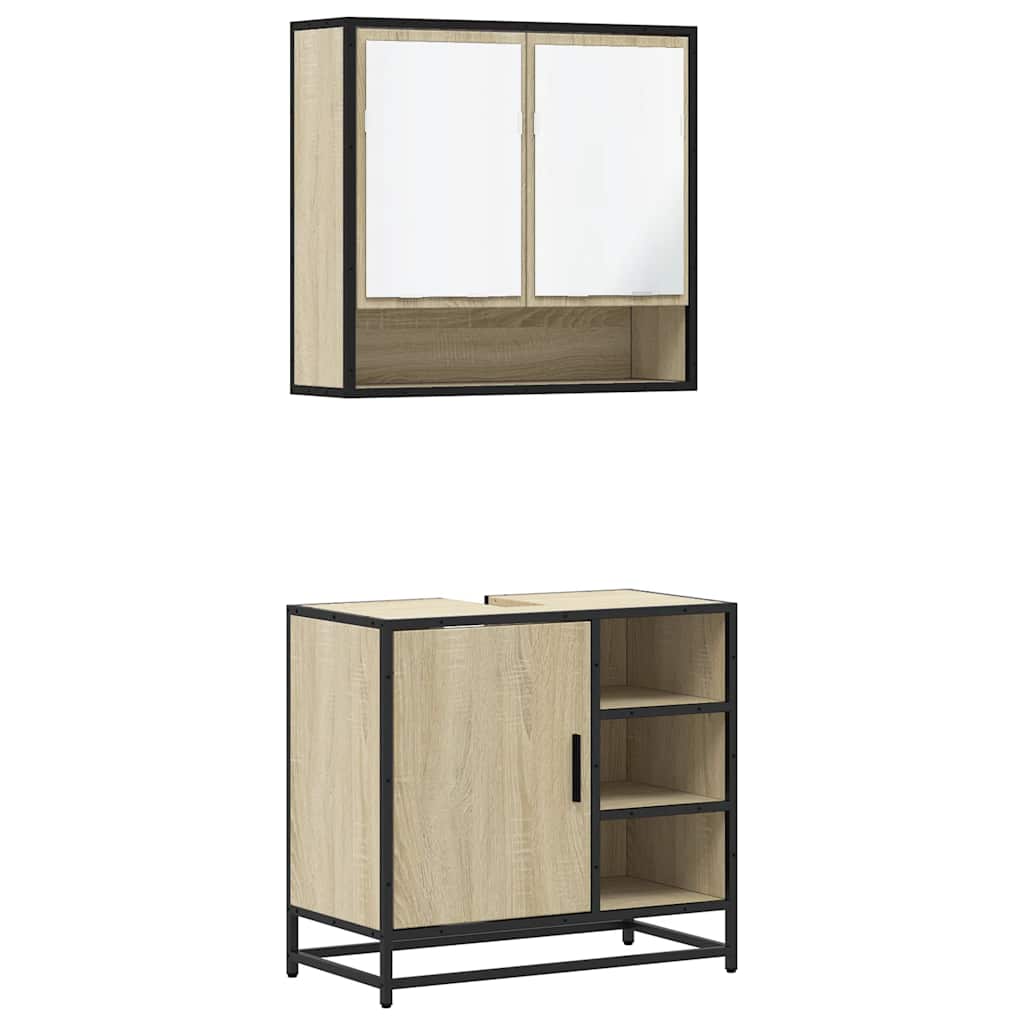 Bathroom Furniture Set 2 Piece Engineered Wood Sonoma Oak Black Oak Grey Sonoma