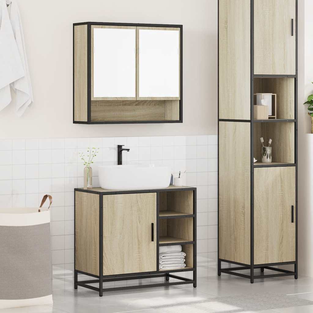 Bathroom Furniture Set 2 Piece Engineered Wood Sonoma Oak Black Oak Grey Sonoma